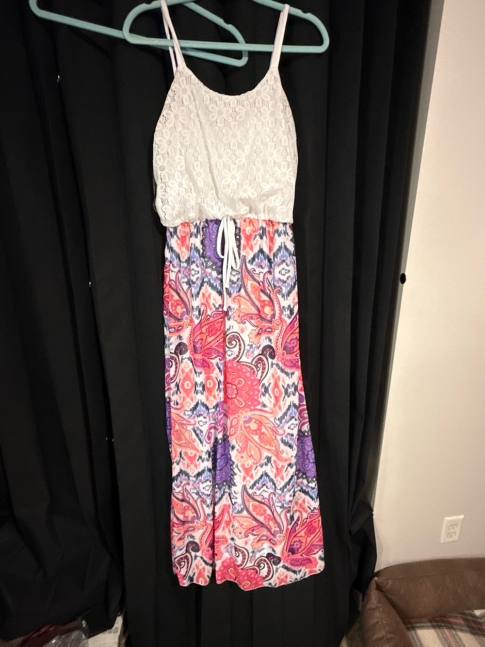 Faded Glory White Crochet Bodice Pink Purple Paisley Jumpsuit